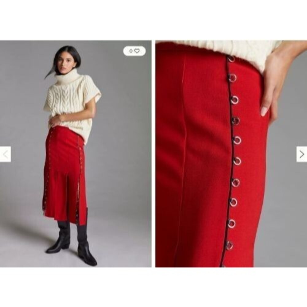 Anthropologie A-Line Wool Skirt B 0(38) Red Flounced Etheral Avant Garde